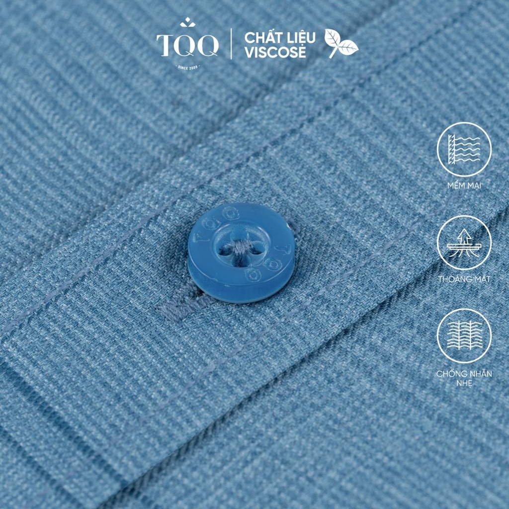 Áo sơ mi nam ngắn tay TQQ chất vải Viscose co giãn nhẹ đứng phom K490CB màu xanh cao cấp phù hợp với dân công sở