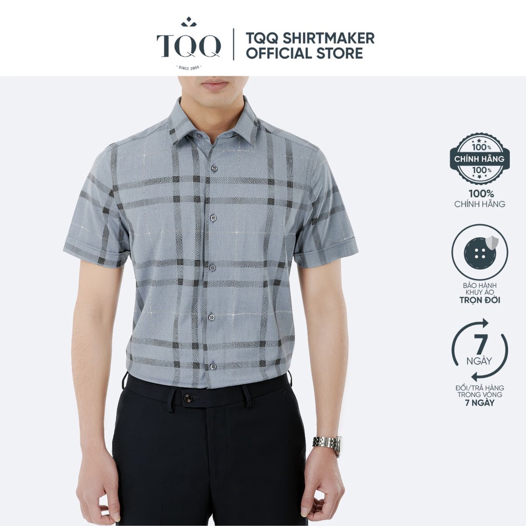 Áo sơ mi nam ngắn tay TQQ dáng Slim fit công sở ôm nhẹ K425CSC-CB màu xanh ghi nam tính và phong cách