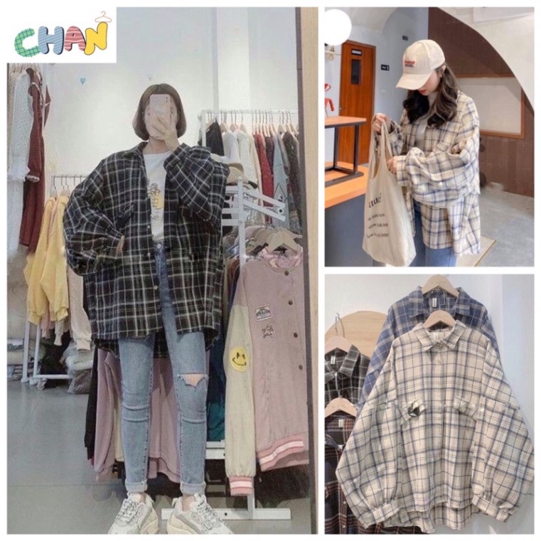 Áo Sơ Mi Kẻ Tay Phồng Ulzzang Phong Cách Hàn Quốc Chan House - Hàng mới về