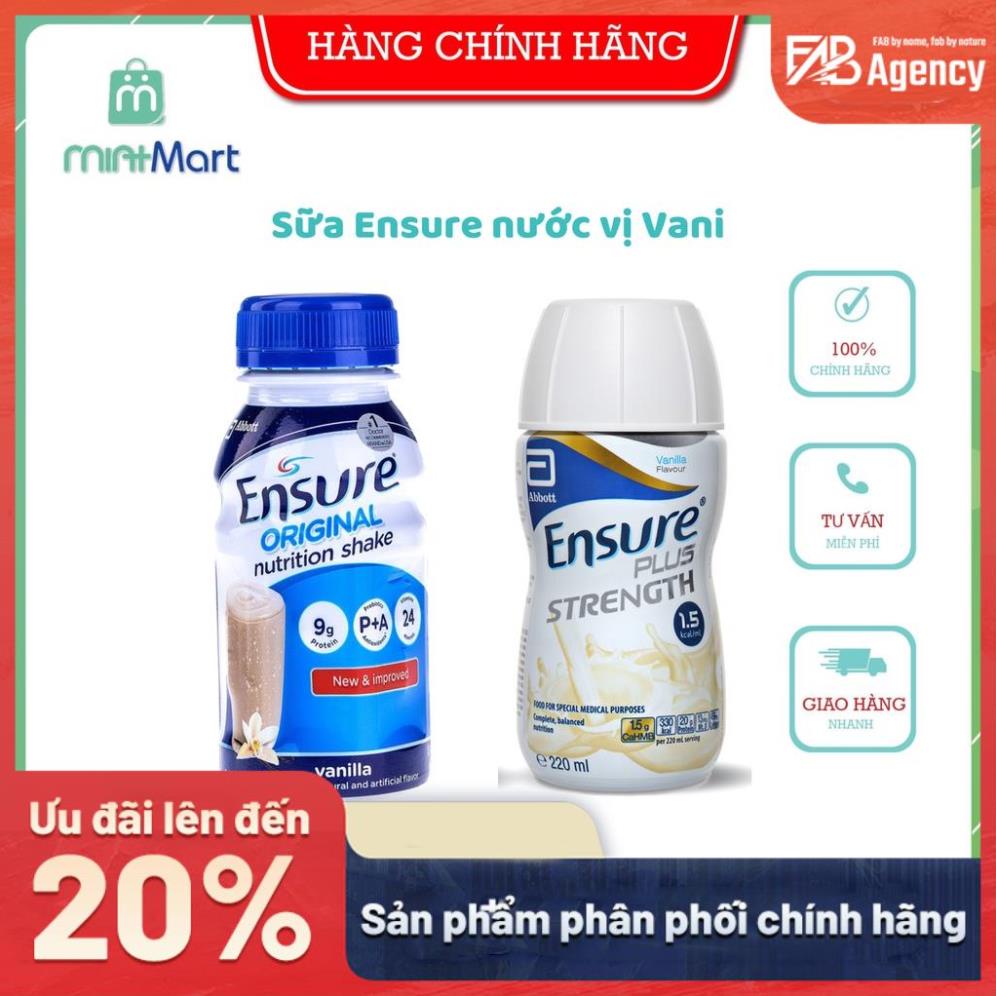 Sữa Ensure nước Original vị Vani 237ml Sữa Ensure nước Plus Strength 200ml vị Vani