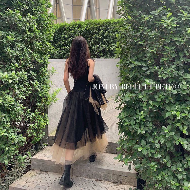 Đầm Hai Dây Dáng Dài Phối Màu Sắc Tương Phản Phong Cách Pháp Thời Trang Quyến Rũ Cho Nữ