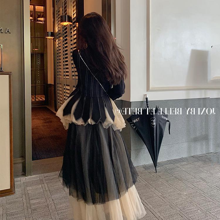 Đầm Hai Dây Dáng Dài Phối Màu Sắc Tương Phản Phong Cách Pháp Thời Trang Quyến Rũ Cho Nữ