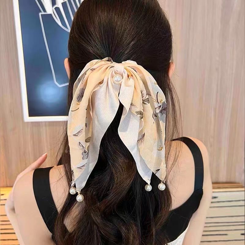 Dây Buộc Tóc Nơ Bằng Da Đính Ngọc Trai Thời Trang Mùa Hè Xinh Xắn Cho Nữ