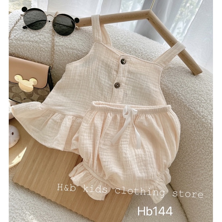 Bộ xô muslin 2 dây cúc ngực cực xinh cho bé gái