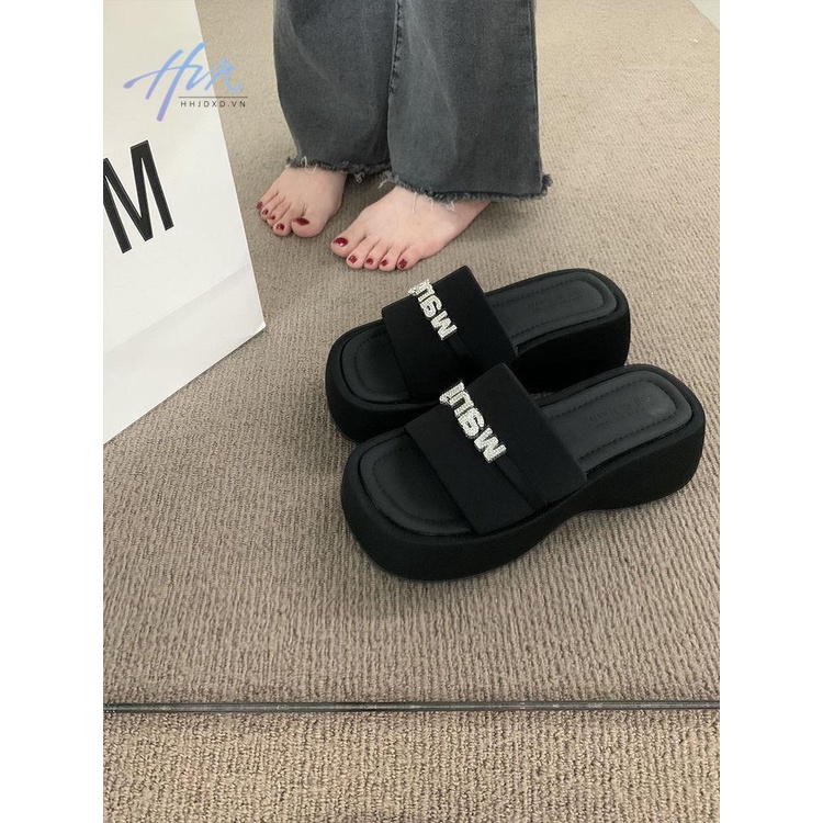 Dép Sandal Đế Dày Màu Đen Phong Cách Roman Thời Trang Mùa Hè Cho Nữ