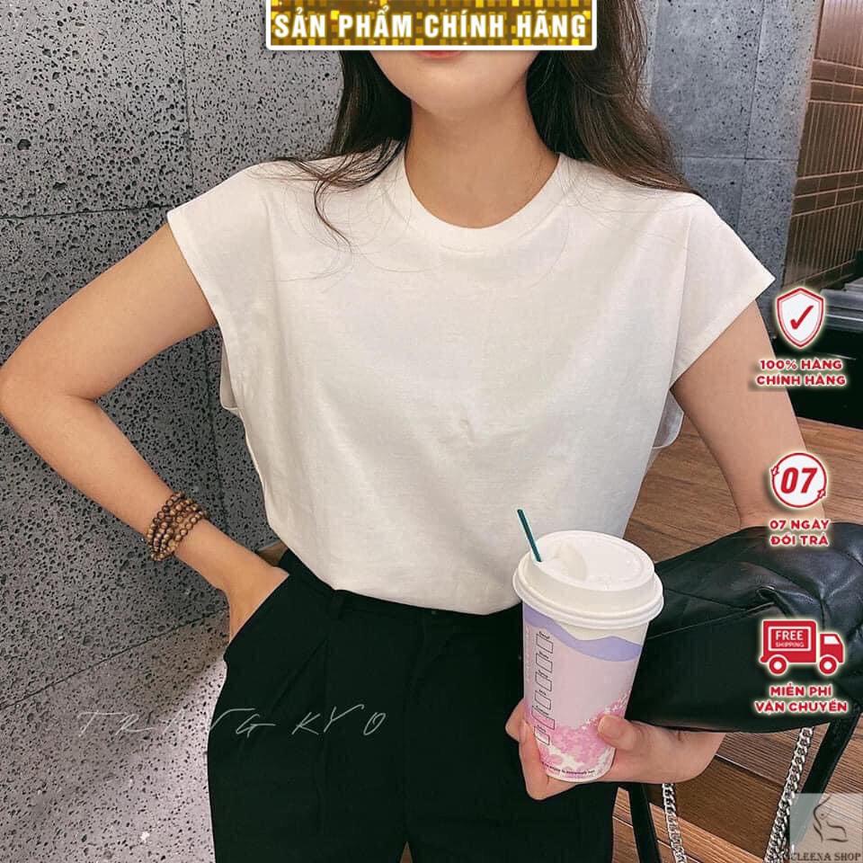 Áo phông nữ cổ tròn cotton tay hến sát nách phong cách hàn quốc from rộng ba lỗ trơn basic