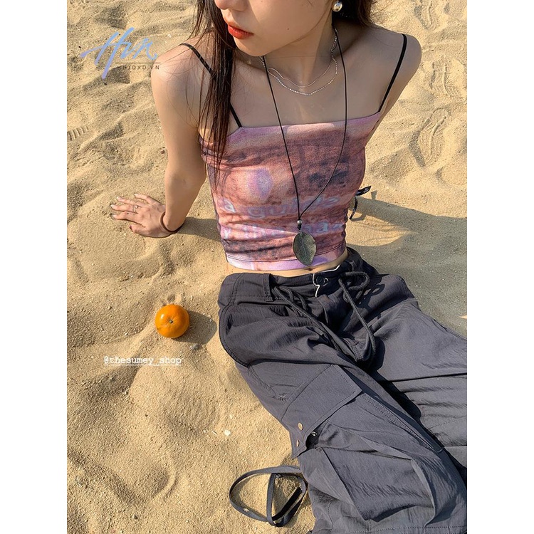 Áo Hai Dây Ôm Dáng Màu Hồng Ngọt Ngào Thiết Kế Niche Thời Trang Xuân Hè Cho Nữ