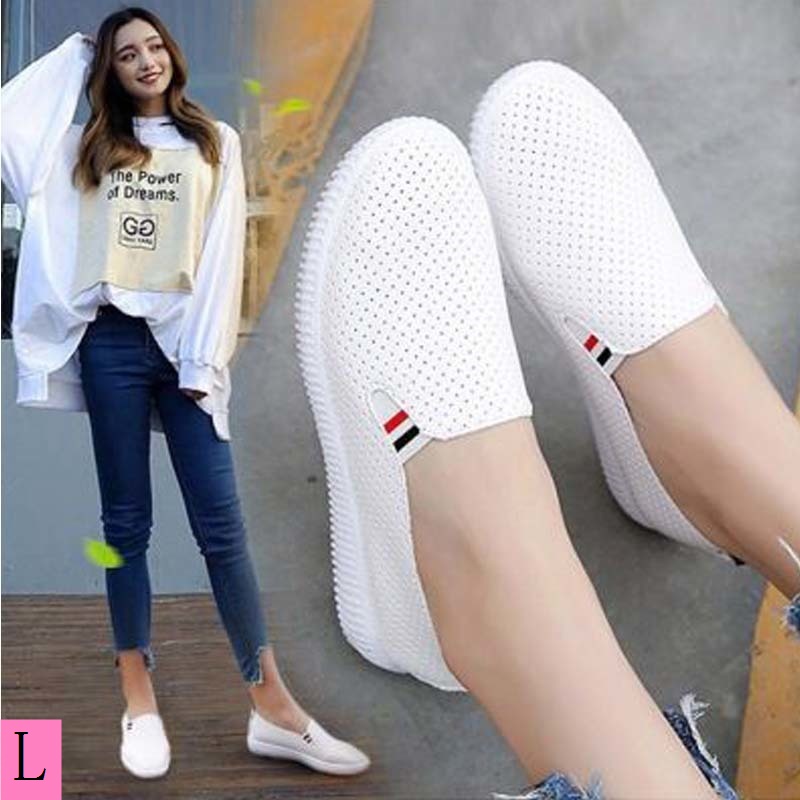 Giày Lười Vải Màu Trắng Thoáng Khí Phong Cách Bắc Kinh Cổ Điển Hàn Quốc Dễ Phối Đồ