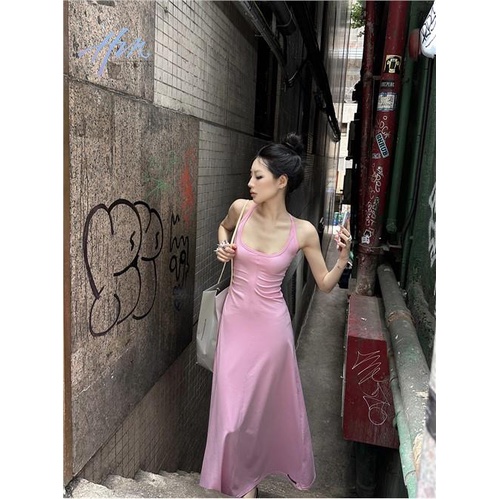 Đầm Dài Dáng Ôm Cổ Chữ U Màu Hồng Thời Trang Mùa Hè Hàng Mới Dành Cho Bạn Nữ