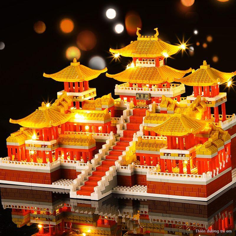 Bé trai tương thích với khối xây dựng Guochao lớn Afang Palace đồ chơi giáo dục lắp ráp cung điện xây dựng