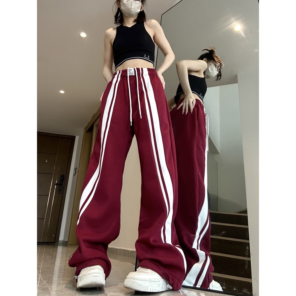 Quần Dài Ống Rộng Họa Tiết Kẻ Sọc Phong Cách Hip Hop Mỹ Thời Trang Xuân Thu Mới Cho Nữ