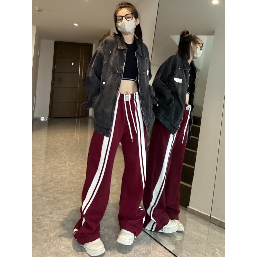 Quần Dài Ống Rộng Họa Tiết Kẻ Sọc Phong Cách Hip Hop Mỹ Thời Trang Xuân Thu Mới Cho Nữ