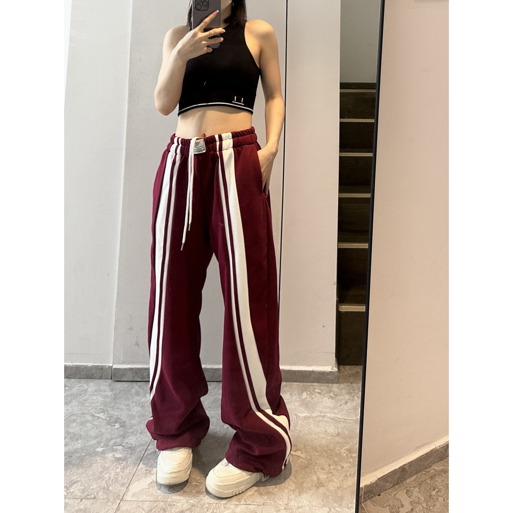 Quần Dài Ống Rộng Họa Tiết Kẻ Sọc Phong Cách Hip Hop Mỹ Thời Trang Xuân Thu Mới Cho Nữ