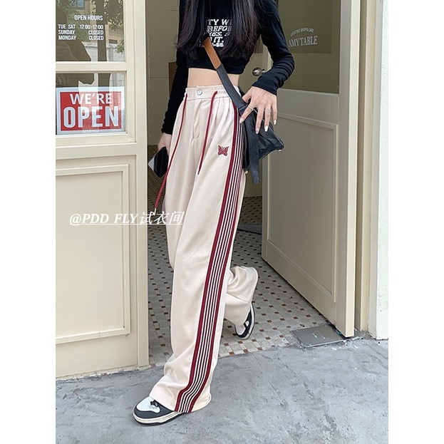 Quần Dài Ống Rộng Lưng Cao Họa Tiết Kẻ Sọc Phối Dây Rút Phong Cách Retro Mỹ Thời Trang Thu Đông Hàng Mới Dành Cho Bạn Nữ