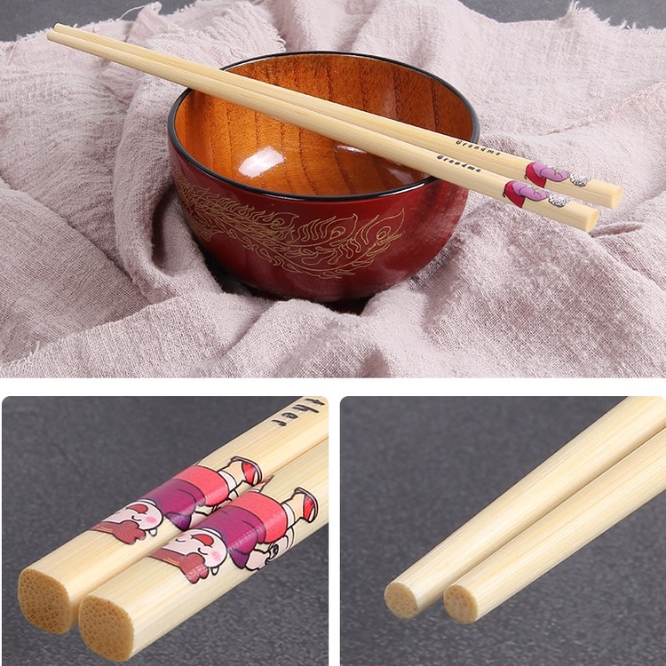 Đũa gỗ cao cấp STAY ECO , đũa tre ăn cơm cao cấp in hình gia đình ngộ nghĩnh phong cách Nhật Bản