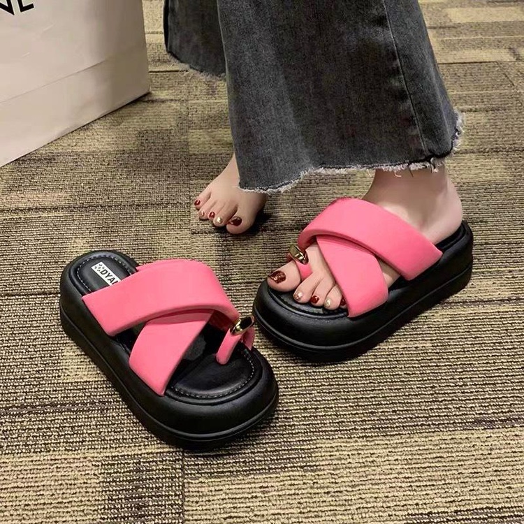 Dép Nữ Quai Chéo Phồng Xỏ Ngón Đính Nhẫn Cham