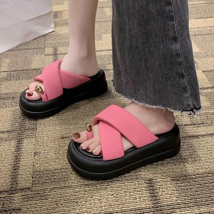 Dép Nữ Quai Chéo Phồng Xỏ Ngón Đính Nhẫn Cham