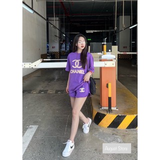 Set bộ thể thao cn thun ngắn tay họa tiết thêu cao cấp