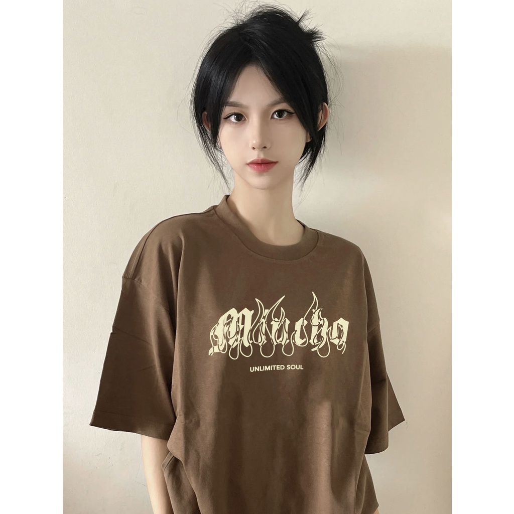 Áo thun nữ form rộng AT316 Miucho Brand cổ tròn chất vải cotton mềm mại in graphic