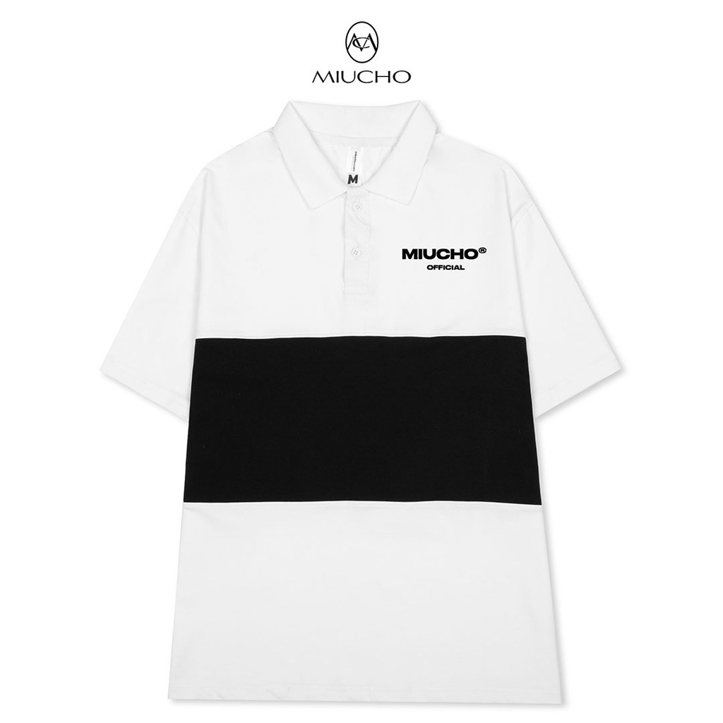 Áo thun polo nam form rộng có cổ Miucho Brand PP001 phối 2 màu chất vải cotton co giãn in localbrand