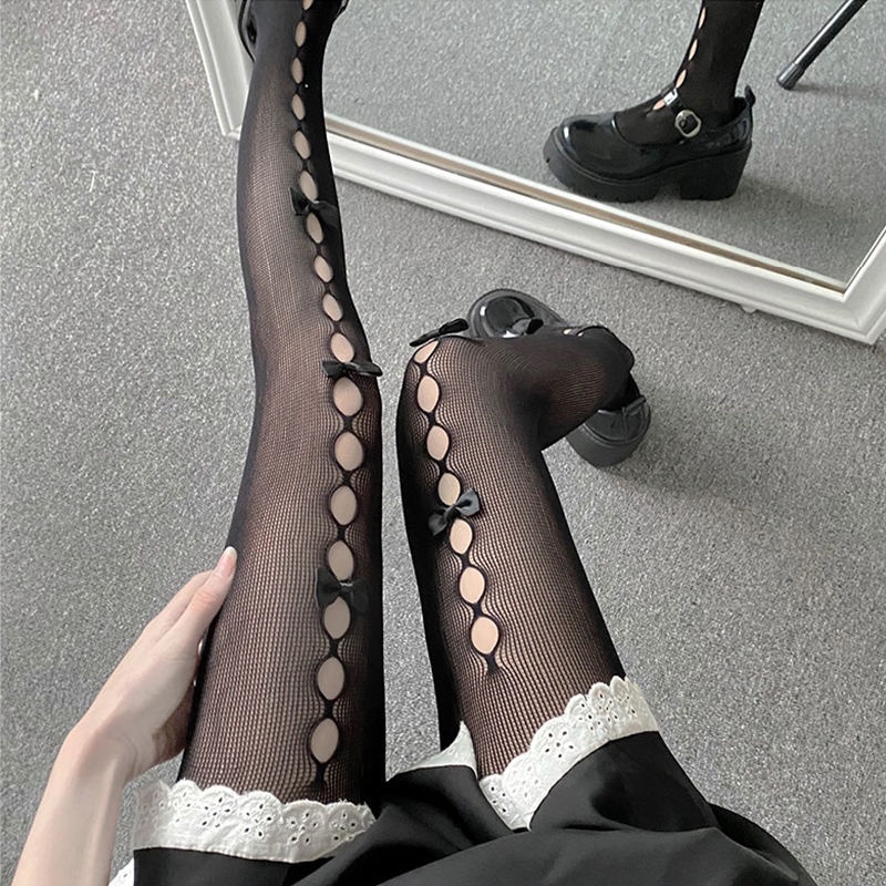 Quần Tất Mỏng Đính Nơ Phong Cách Lolita Nhật Bản Mềm Mại Cho Bé Gái