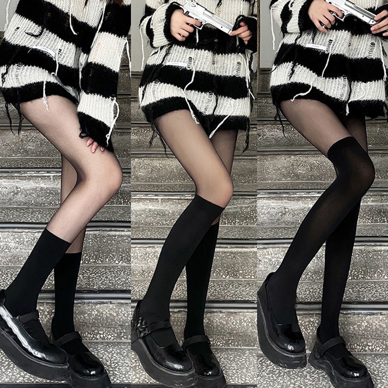 Slimmer Bộ Áo Liền Quần Ống Lửng Qua Bắp Chân Dáng Ngắn Màu Đen Giả Vớ jk