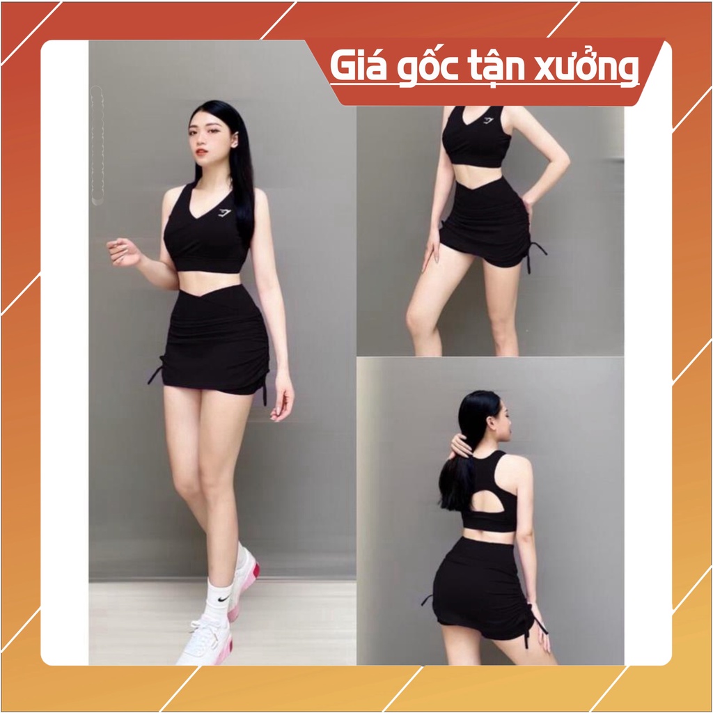 Đồ tập gym nữ Hot trend Đùi váy 2 lớp Tập Thể Dục Gym Yoga Aerobic Picnic Dã Ngoại Nữ (Set Vay02)