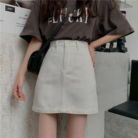 Jiashucheng Chân Váy Denim Chữ A Lưng Cao Màu Kẹo Đơn Giản Thời Trang Mùa Hè 2023