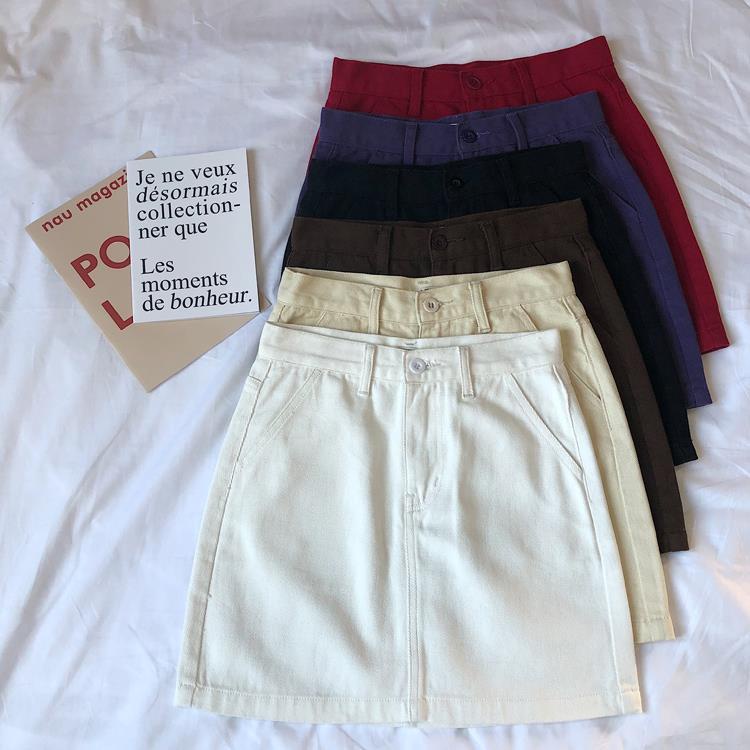 Jiashucheng Chân Váy Denim Chữ A Lưng Cao Màu Kẹo Đơn Giản Thời Trang Mùa Hè 2023