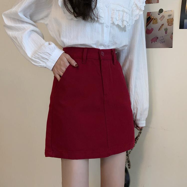 Jiashucheng Chân Váy Denim Chữ A Lưng Cao Màu Kẹo Đơn Giản Thời Trang Mùa Hè 2023