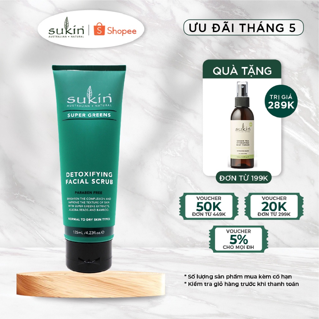 Kem Làm Sạch Tế Bào Chết Sáng Da Sukin Super Greens Detoxifying Facial Scrub 125ml