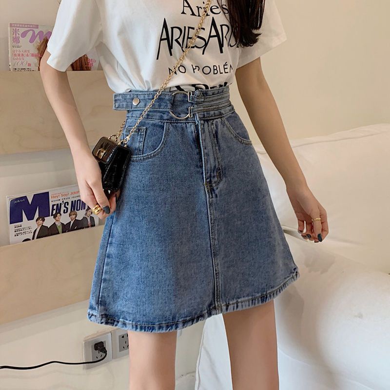 Jiashucheng Chân Váy Denim Ngắn Dáng Chữ a Lưng Cao Cỡ Lớn Dày Dặn Thời Trang Mùa Hè