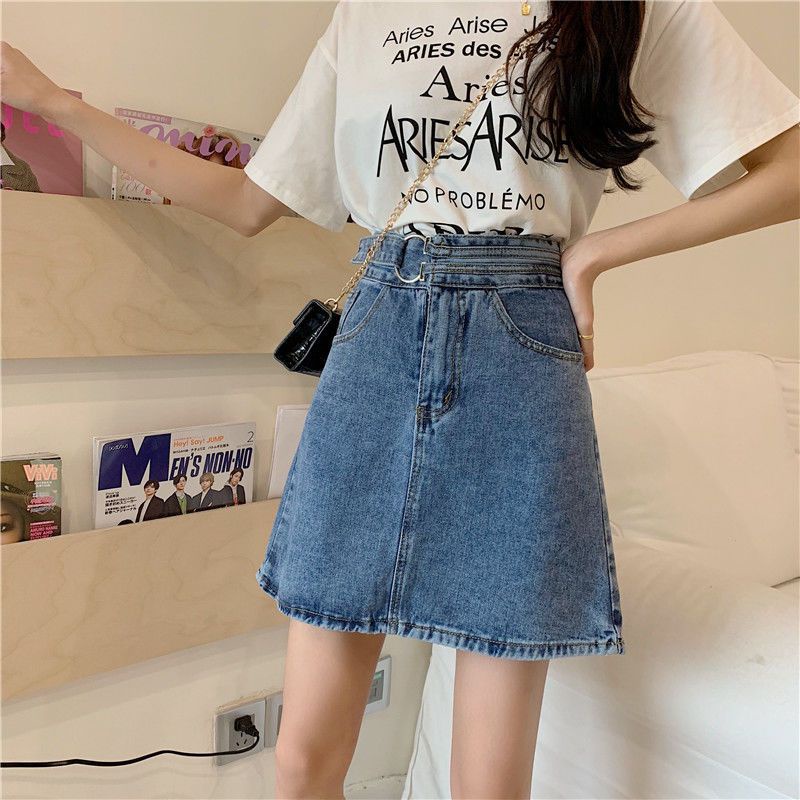 Jiashucheng Chân Váy Denim Ngắn Dáng Chữ a Lưng Cao Cỡ Lớn Dày Dặn Thời Trang Mùa Hè