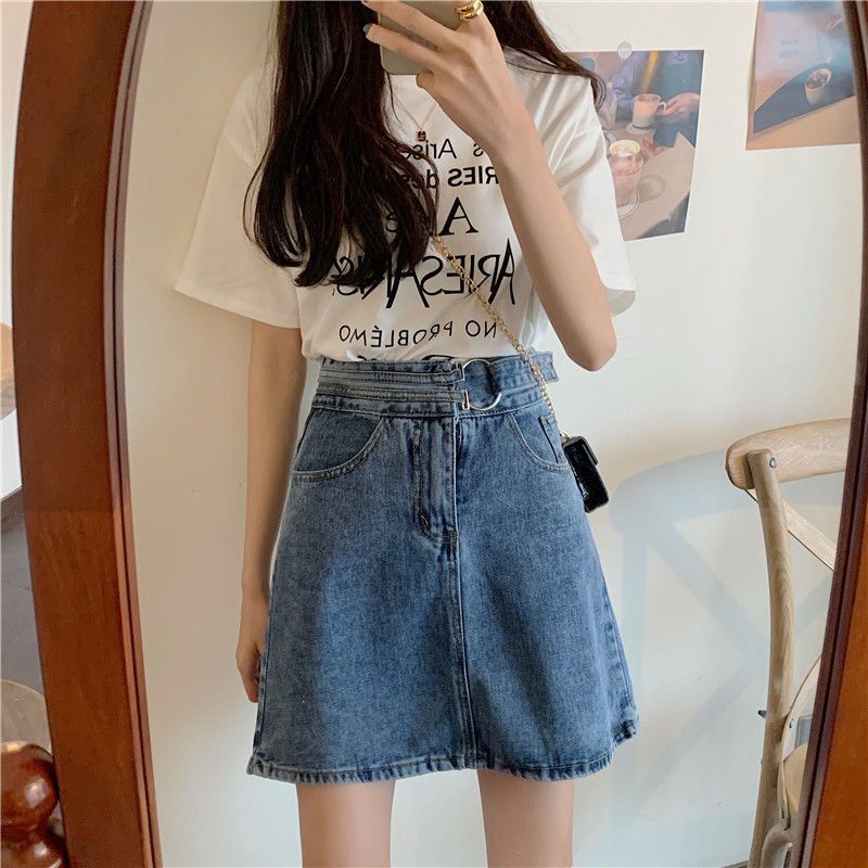 Jiashucheng Chân Váy Denim Ngắn Dáng Chữ a Lưng Cao Cỡ Lớn Dày Dặn Thời Trang Mùa Hè