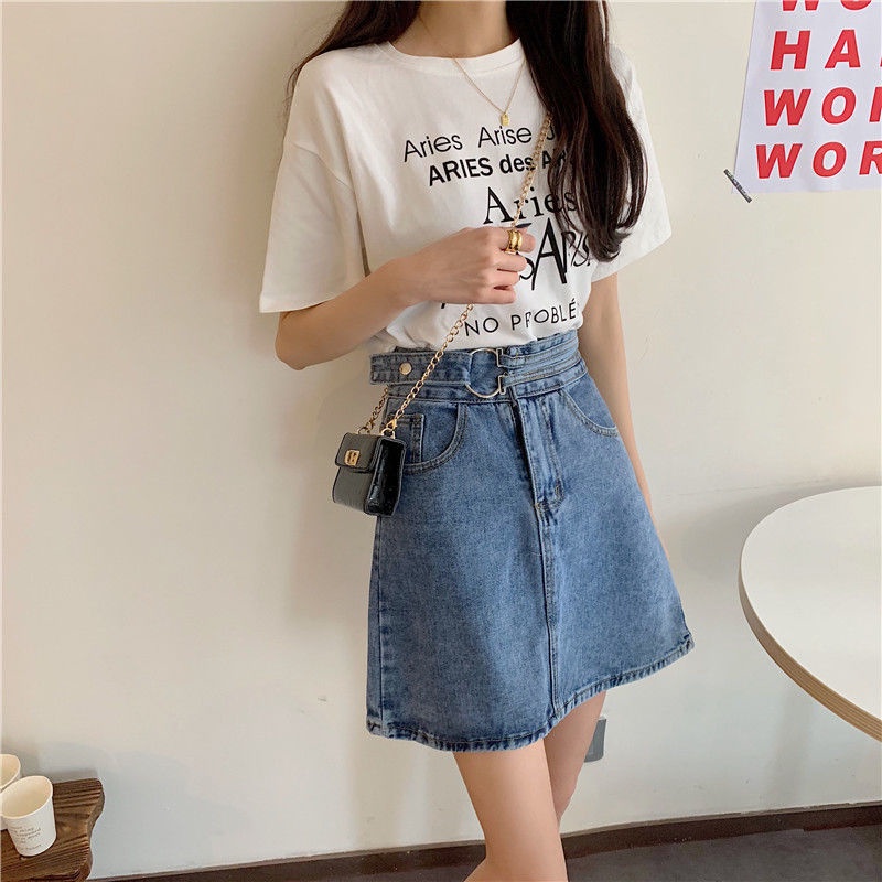 Jiashucheng Chân Váy Denim Ngắn Dáng Chữ a Lưng Cao Cỡ Lớn Dày Dặn Thời Trang Mùa Hè