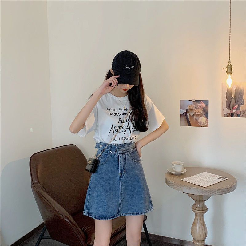 Jiashucheng Chân Váy Denim Ngắn Dáng Chữ a Lưng Cao Cỡ Lớn Dày Dặn Thời Trang Mùa Hè