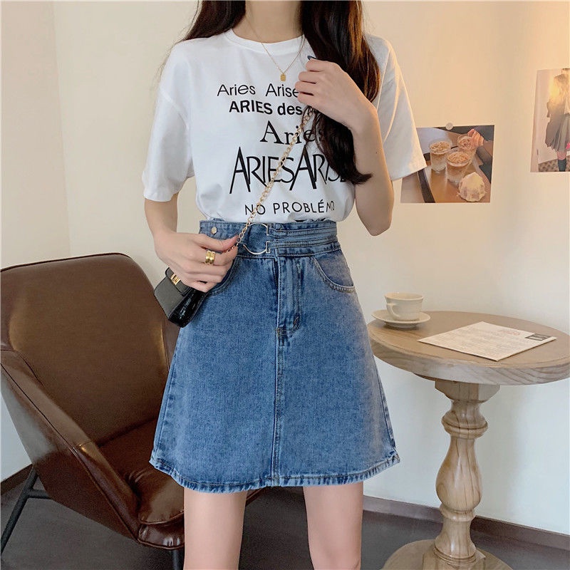Jiashucheng Chân Váy Denim Ngắn Dáng Chữ a Lưng Cao Cỡ Lớn Dày Dặn Thời Trang Mùa Hè