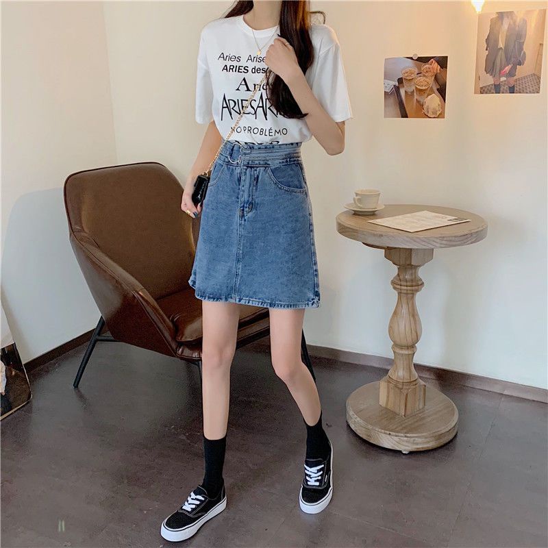 Jiashucheng Chân Váy Denim Ngắn Dáng Chữ a Lưng Cao Cỡ Lớn Dày Dặn Thời Trang Mùa Hè