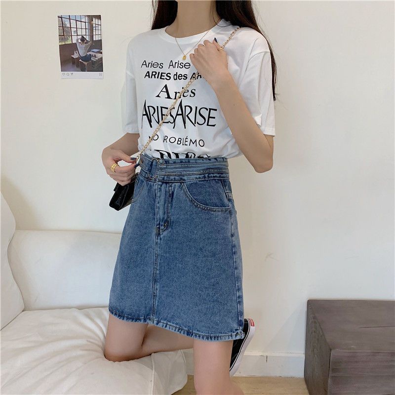 Jiashucheng Chân Váy Denim Ngắn Dáng Chữ a Lưng Cao Cỡ Lớn Dày Dặn Thời Trang Mùa Hè