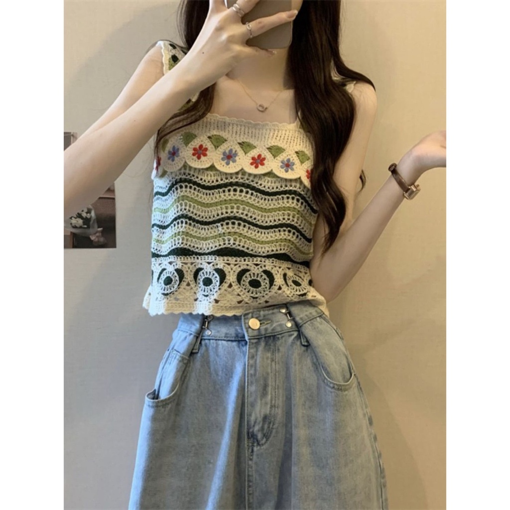 Jiashucheng Áo Yếm Dệt Kim Phong Cách Dân Tộc Khoét Lỗ Nhỏ Xinh Thời Trang Đi Biển Mùa Hè Cho Bạn Gái