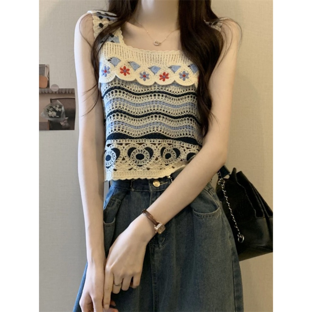 Jiashucheng Áo Yếm Dệt Kim Phong Cách Dân Tộc Khoét Lỗ Nhỏ Xinh Thời Trang Đi Biển Mùa Hè Cho Bạn Gái