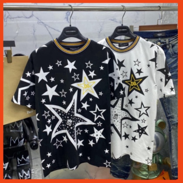 Áo phông nam nữ Premium in hình ngôi sao Dolce DG vàng đen quanh áo. Áo Thun Nam Nữ In Hình Ngôi Sao Siêu Hot 8 9