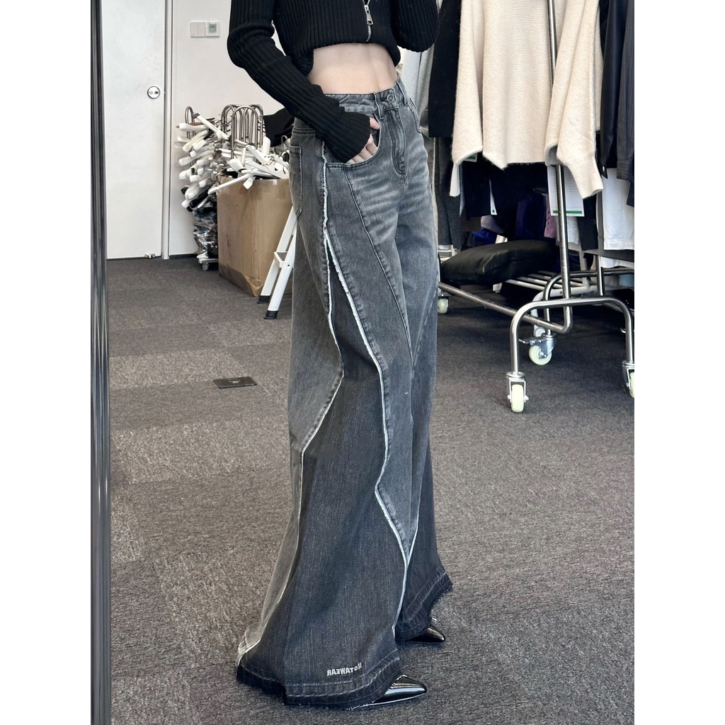 Quần Jean Dài Lưng Cao Ống Rộng Cỡ Lớn Kiểu Retro Thời Trang Mùa Xuân Cho Nữ
