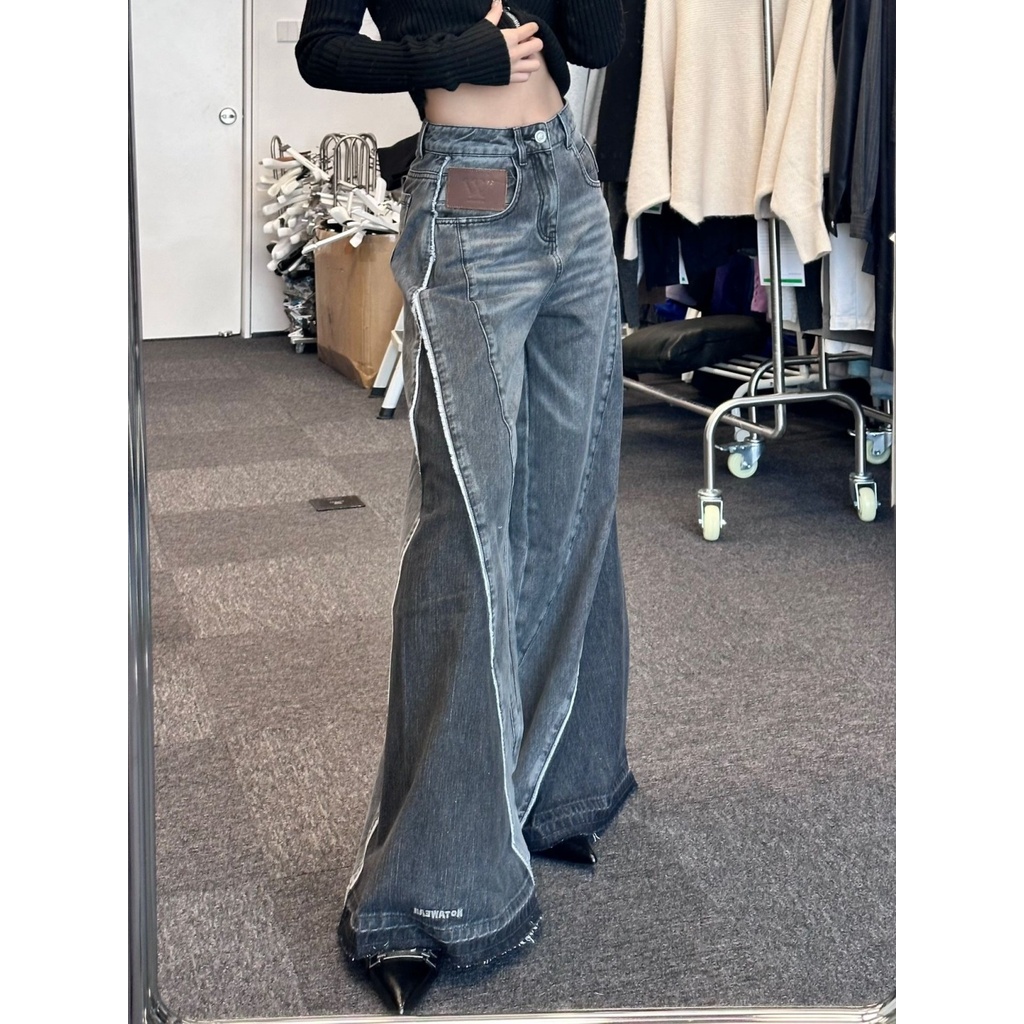 Quần Jean Dài Lưng Cao Ống Rộng Cỡ Lớn Kiểu Retro Thời Trang Mùa Xuân Cho Nữ