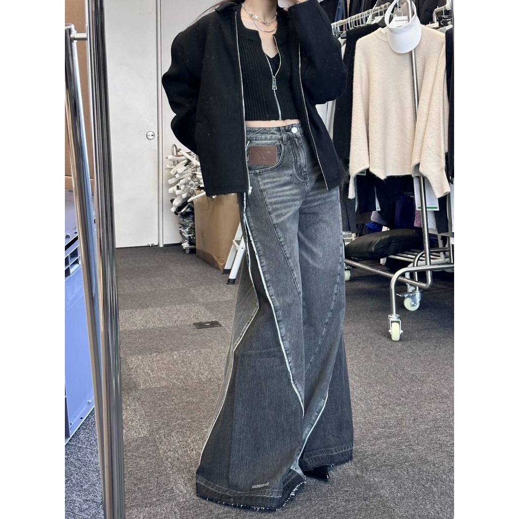 Quần Jean Dài Lưng Cao Ống Rộng Cỡ Lớn Kiểu Retro Thời Trang Mùa Xuân Cho Nữ