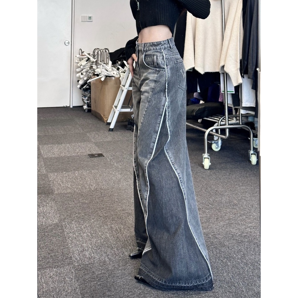 Quần Jean Dài Lưng Cao Ống Rộng Cỡ Lớn Kiểu Retro Thời Trang Mùa Xuân Cho Nữ