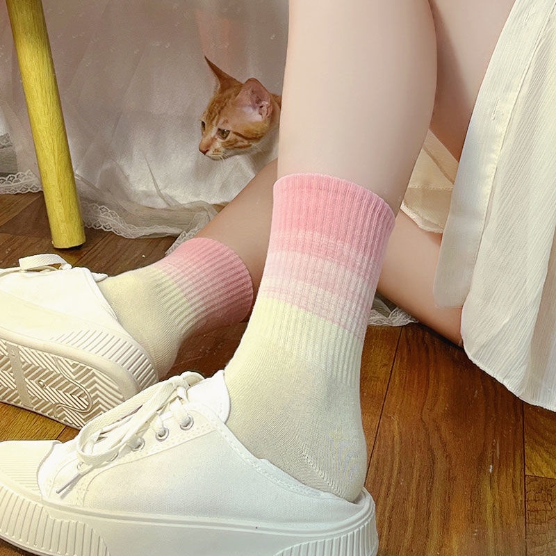 Vớ Thể Thao Dài Trung Bình Màu Sắc Gradient Dễ Phối Đồ Thời Trang Mùa Thu Cho Nữ