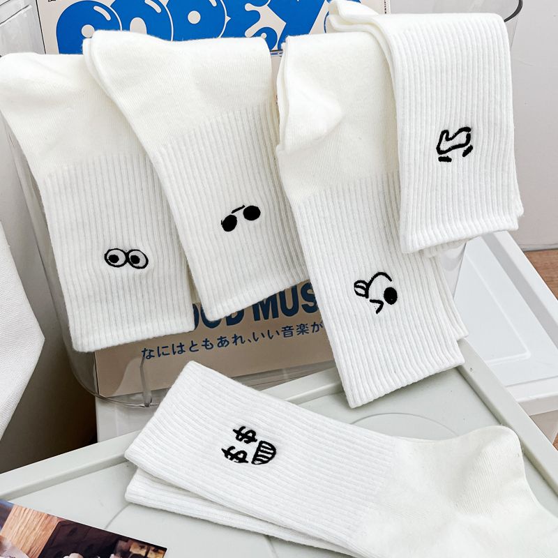 Vớ Cotton Trắng Dài Trung Bình Không Xương In Hình Cá Mập Dễ Thương Thời Trang Xuân Thu Cho Nữ