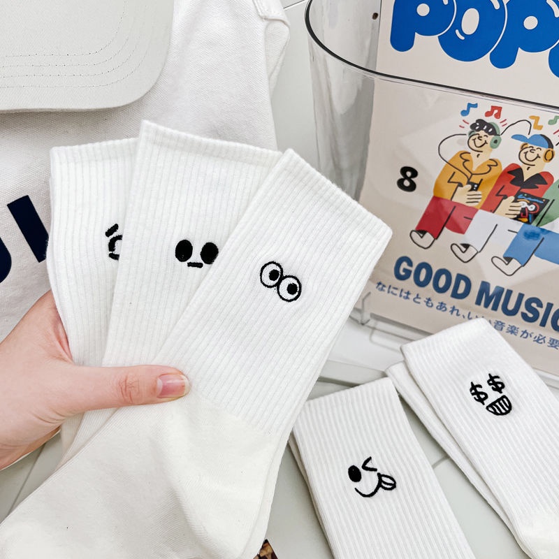 Vớ Cotton Trắng Dài Trung Bình Không Xương In Hình Cá Mập Dễ Thương Thời Trang Xuân Thu Cho Nữ