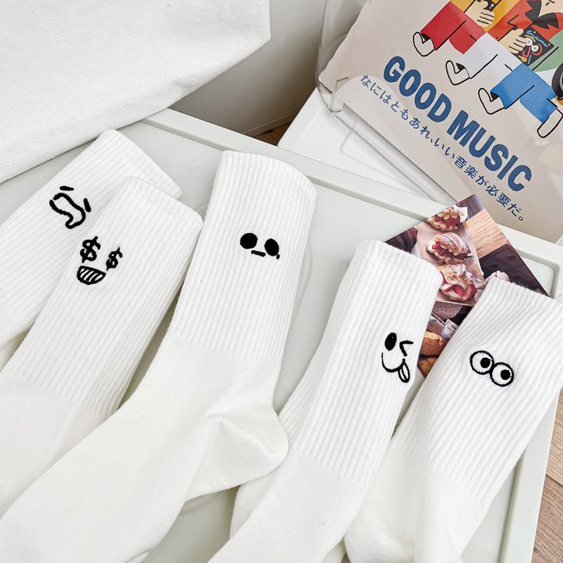 Vớ Cotton Trắng Dài Trung Bình Không Xương In Hình Cá Mập Dễ Thương Thời Trang Xuân Thu Cho Nữ